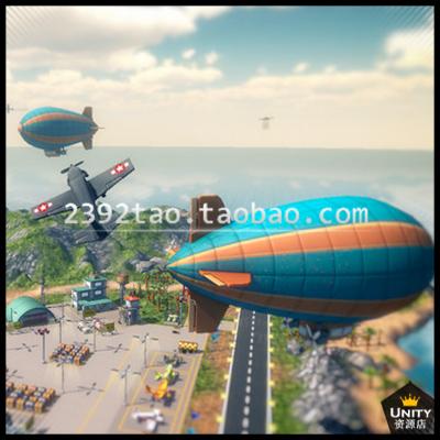 Unity3D游戏场景资源包 卡通类游戏机场建筑模型素材 飞机 车辆等